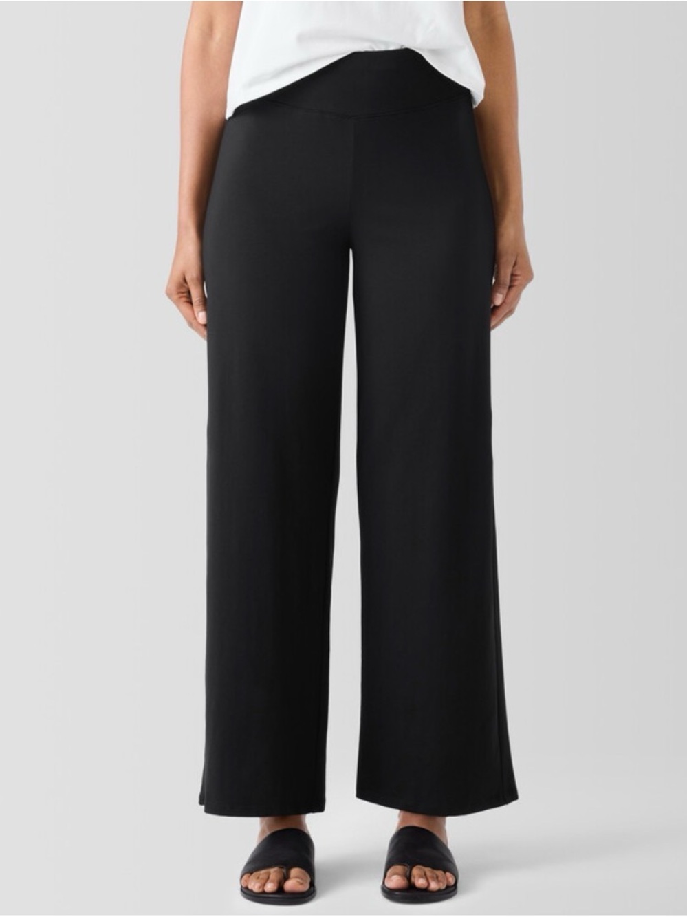 Eileen Fisher Black Wide-Leg Pull-On Pants Small Petite SP Knit Stretch Pull On